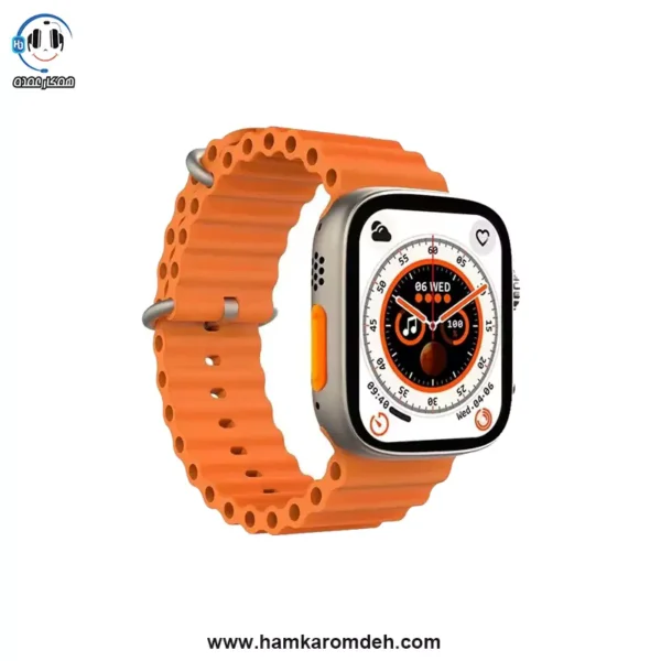 ساعت هوشمند T900 اولترا صفحه مربعی با بند نارنجی