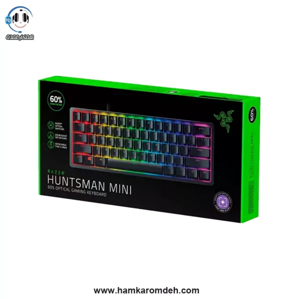 جعبه ی کیبورد گیمینگ مکانیکال HUNTSMAN MINI ریزر RGB دار با سیم